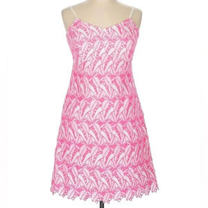 Crown & Ivy Women's Neon Pink Lace Overlay Mini Dress Size 6 100% cotton
